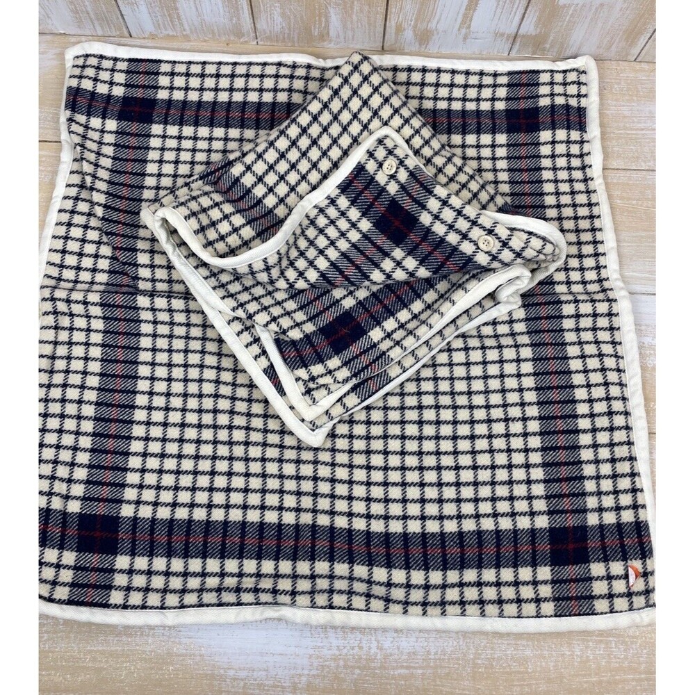 Ralph Lauren Navy Red Cream Plaid Accent Pillow Cover with Piped Edge